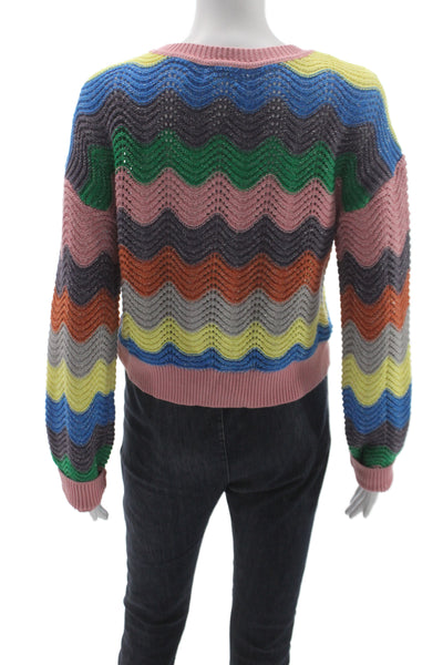 Lovers + Friends Womens Pullover Sweater Multicolor Geometric Crew Neck Size M