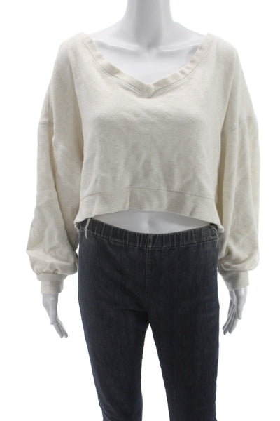 We The Free Womens Beige V-Neck Pullover Sweatshirt Cotton Long Sleeve Size S