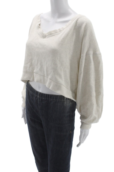We The Free Womens Beige V-Neck Pullover Sweatshirt Cotton Long Sleeve Size S