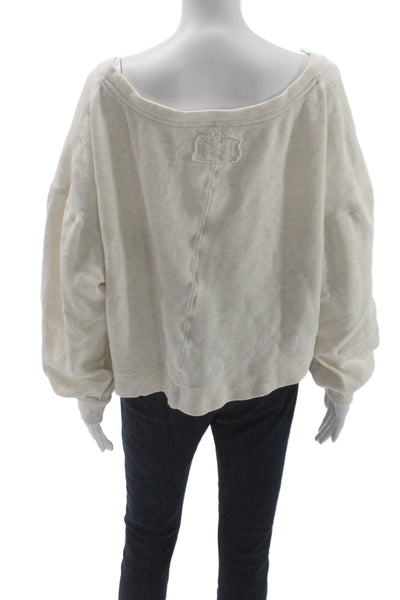 We The Free Womens Beige V-Neck Pullover Sweatshirt Cotton Long Sleeve Size S