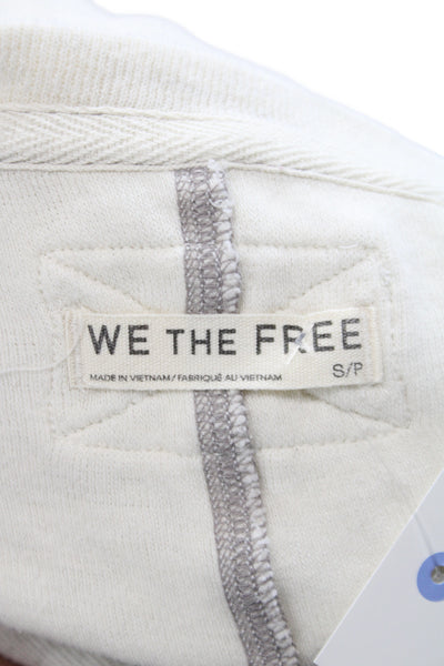 We The Free Womens Beige V-Neck Pullover Sweatshirt Cotton Long Sleeve Size S