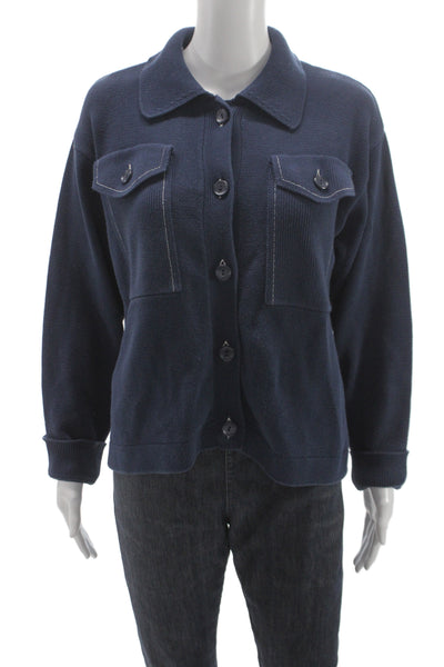 Margaret OLeary Womens Basic Jacket Blue Cotton Button Long Sleeve Size S