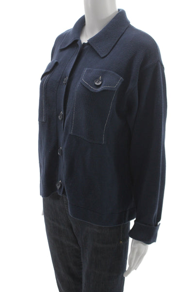 Margaret OLeary Womens Basic Jacket Blue Cotton Button Long Sleeve Size S