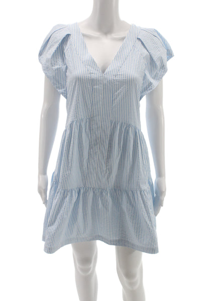 Vineyard Vines Women Trapeze Swing Blue Striped V Neck Dress Size XS