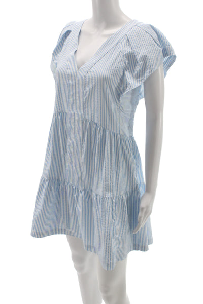 Vineyard Vines Women Trapeze Swing Blue Striped V Neck Dress Size XS