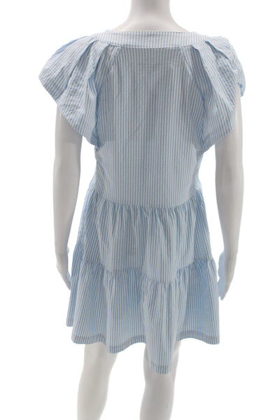 Vineyard Vines Women Trapeze Swing Blue Striped V Neck Dress Size XS