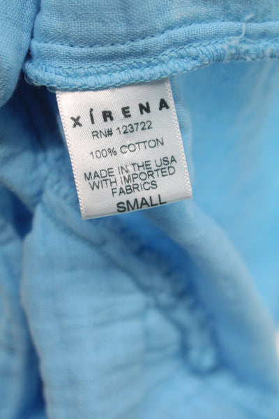 Xirena Women Blue Cotton V-Neck Sundress Short Sleeve Mini Size S