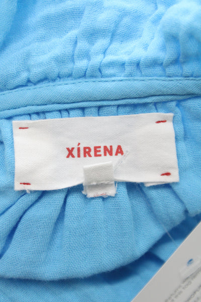 Xirena Women Blue Cotton V-Neck Sundress Short Sleeve Mini Size S