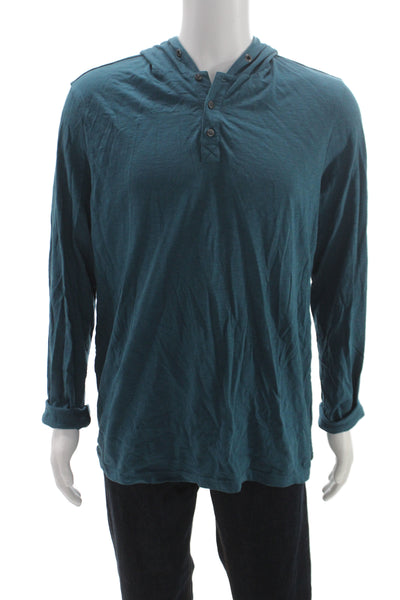 Michael Kors Mens Green Cotton Henley Long Sleeve Basic T Shirt Size L