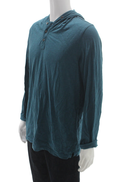 Michael Kors Mens Green Cotton Henley Long Sleeve Basic T Shirt Size L