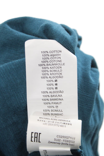 Michael Kors Mens Green Cotton Henley Long Sleeve Basic T Shirt Size L