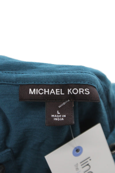 Michael Kors Mens Green Cotton Henley Long Sleeve Basic T Shirt Size L