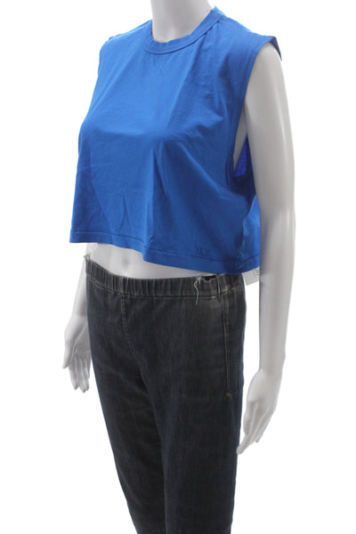 Nux Women Athleisure Basic Tank Blue Crew Neck Organic Cotton Size XS