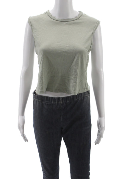 Amo Women Cropped Sleeveless Tank Green Crewneck Cotton Size S