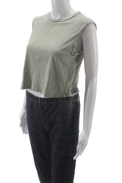 Amo Women Cropped Sleeveless Tank Green Crewneck Cotton Size S