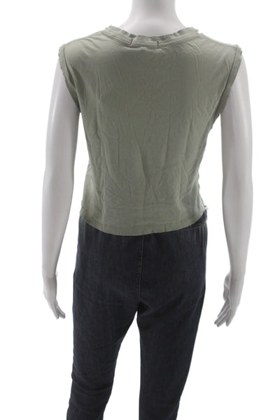 Amo Women Cropped Sleeveless Tank Green Crewneck Cotton Size S