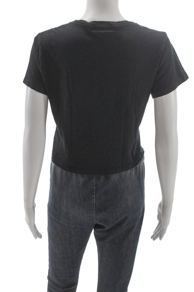 Denim Forum Women Cropped Black Cotton Short Sleeve Crew Neck T-Shirt Size XS