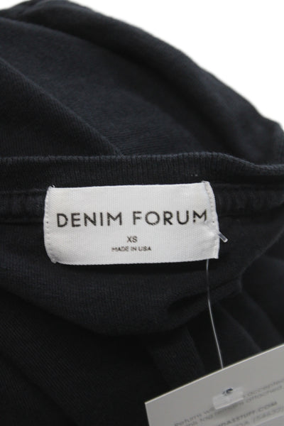 Denim Forum Women Cropped Black Cotton Short Sleeve Crew Neck T-Shirt Size XS