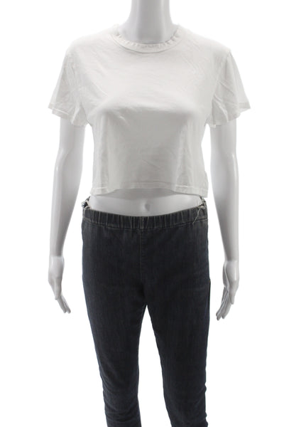 Les Tien Women Cropped T-Shirt White Cotton Short Sleeve Crew Neck Size XS