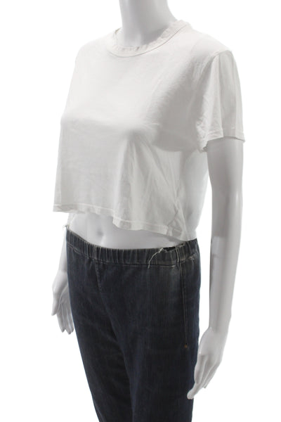 Les Tien Women Cropped T-Shirt White Cotton Short Sleeve Crew Neck Size XS