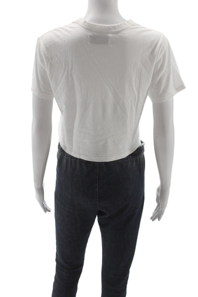 Les Tien Women Cropped T-Shirt White Cotton Short Sleeve Crew Neck Size XS
