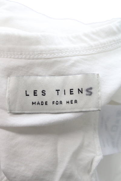 Les Tien Women Cropped T-Shirt White Cotton Short Sleeve Crew Neck Size XS