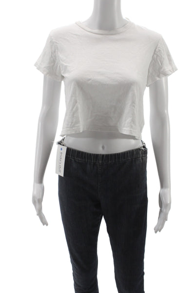 Denim Forum Women Cropped T-Shirt White Cotton Crew Neck Short Sleeve Size XS