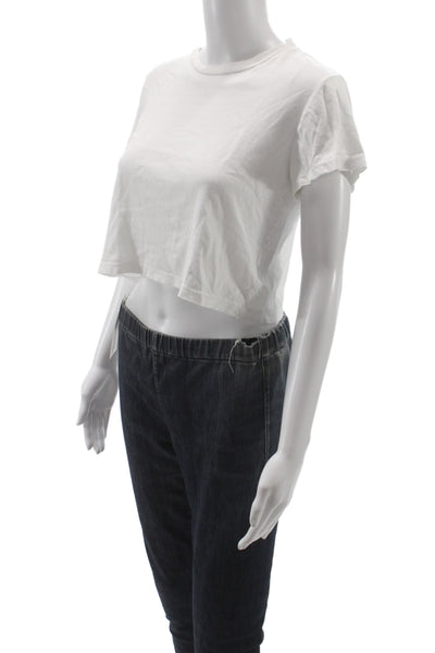Denim Forum Women Cropped T-Shirt White Cotton Crew Neck Short Sleeve Size XS