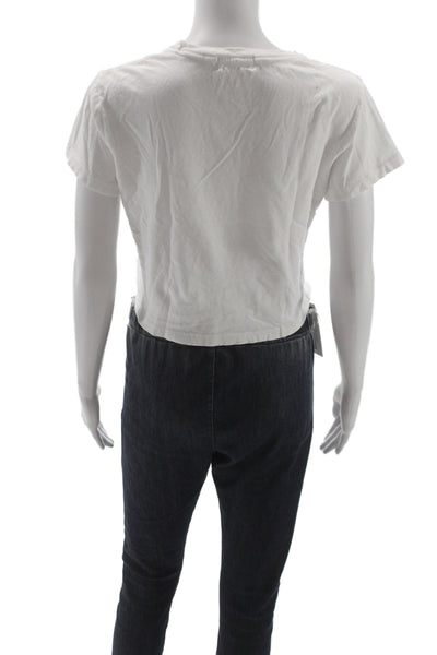 Denim Forum Women Cropped T-Shirt White Cotton Crew Neck Short Sleeve Size XS
