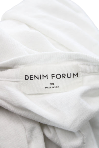 Denim Forum Women Cropped T-Shirt White Cotton Crew Neck Short Sleeve Size XS