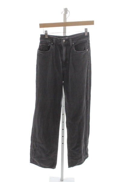 Denim Forum Women Straight Jeans Black Cotton High Rise Button Fly Size 26