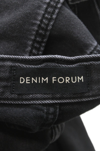 Denim Forum Women Straight Jeans Black Cotton High Rise Button Fly Size 26