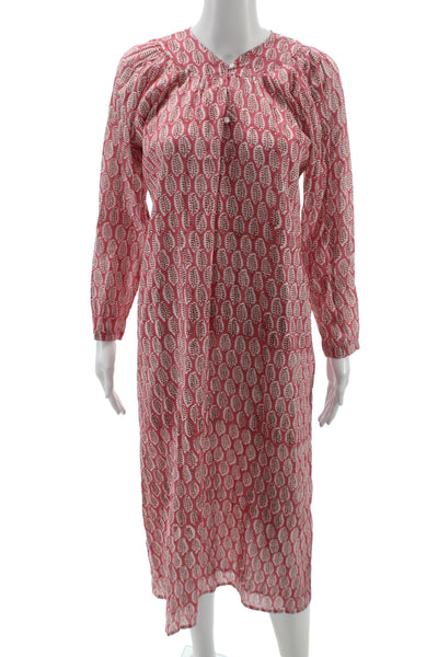 India Collection Womens Maxi Floral V-Neck Long Sleeve Red Dress Button Size XS