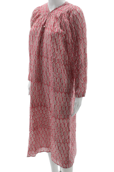 India Collection Womens Maxi Floral V-Neck Long Sleeve Red Dress Button Size XS