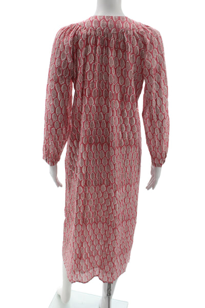 India Collection Womens Maxi Floral V-Neck Long Sleeve Red Dress Button Size XS