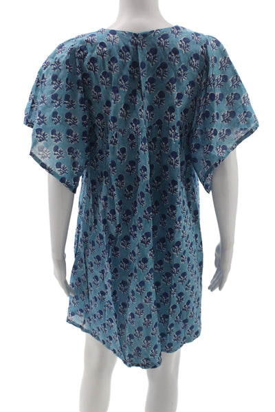India Collection Women Shift Dress Blue Floral Cotton Short Sleeve Size XS