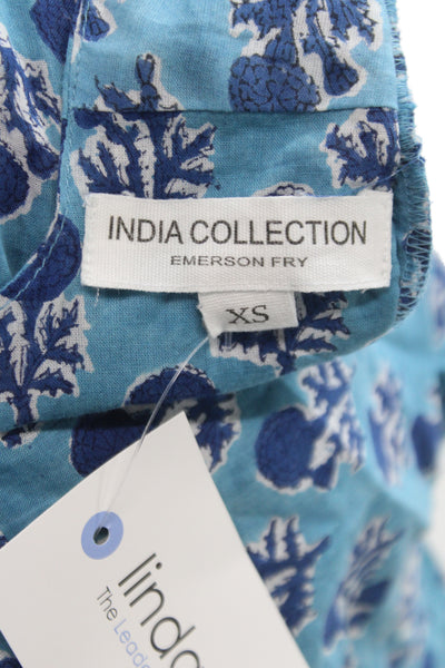 India Collection Women Shift Dress Blue Floral Cotton Short Sleeve Size XS
