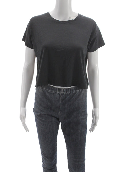Lululemon Womens Gray Cropped Cotton Blend Crew Neck Athletic T-Shirt Size 4