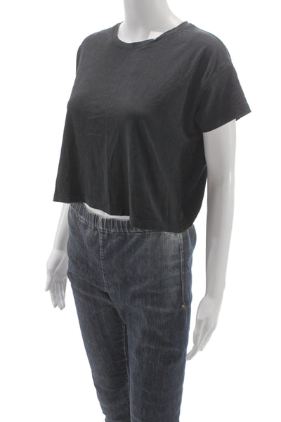 Lululemon Womens Gray Cropped Cotton Blend Crew Neck Athletic T-Shirt Size 4