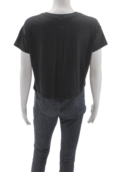 Lululemon Womens Gray Cropped Cotton Blend Crew Neck Athletic T-Shirt Size 4