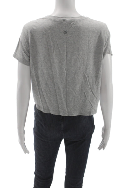 Lululemon Women Cropped Athletic T-Shirt Gray Crew Short Sleeve Size 6