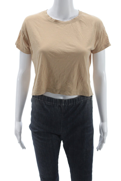 Lululemon Women Basic Beige Cotton Blend Crew Neck Short Sleeve T-Shirt Size 4
