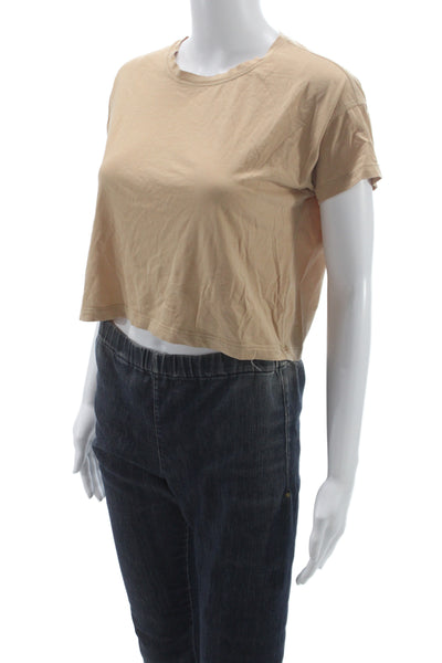 Lululemon Women Basic Beige Cotton Blend Crew Neck Short Sleeve T-Shirt Size 4