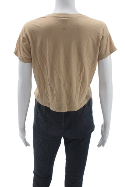 Lululemon Women Basic Beige Cotton Blend Crew Neck Short Sleeve T-Shirt Size 4