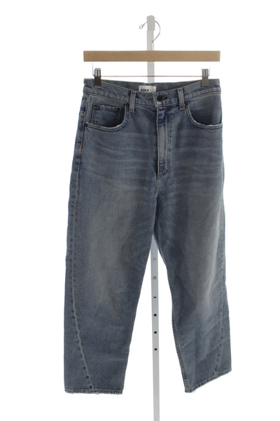 ASKKNY Women Tapered Blue High Rise Cotton Jeans Inseam 26 Size 25