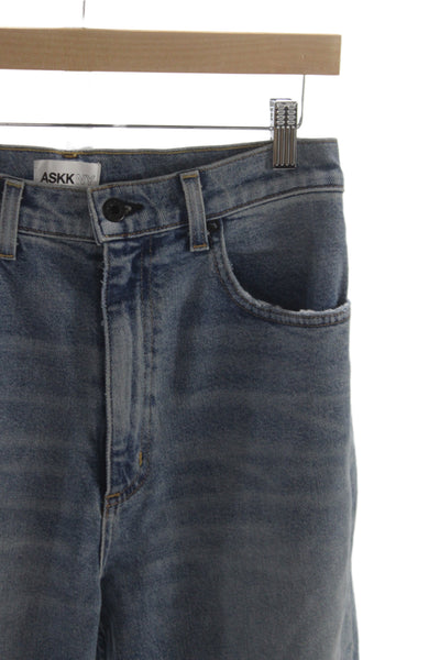 ASKKNY Women Tapered Blue High Rise Cotton Jeans Inseam 26 Size 25
