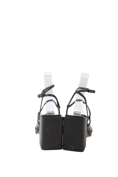 Zara Womens Block Heel Leather Ankle Strap Sandals Black Size 37