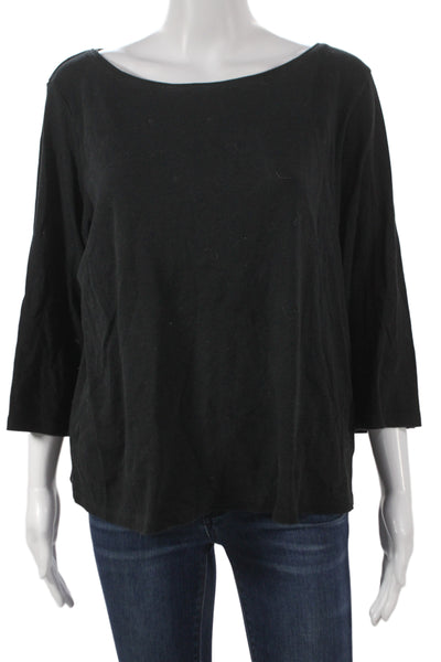 Eileen Fisher Womens Black Organic Cotton Boatneck 3/4 Sleeve Tee Size XL