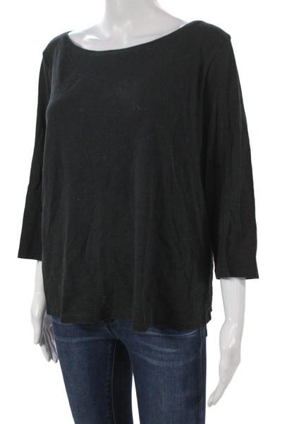 Eileen Fisher Womens Black Organic Cotton Boatneck 3/4 Sleeve Tee Size XL