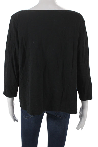 Eileen Fisher Womens Black Organic Cotton Boatneck 3/4 Sleeve Tee Size XL